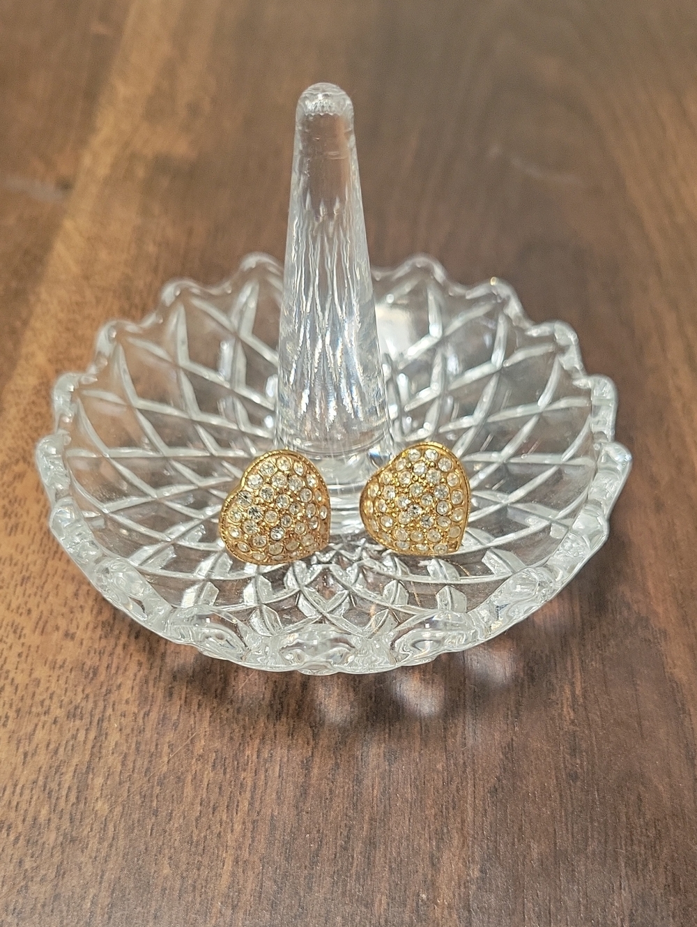 Vtg Roman Gold Heart Pavé Crystal Stud Earrings - Women Jewelry